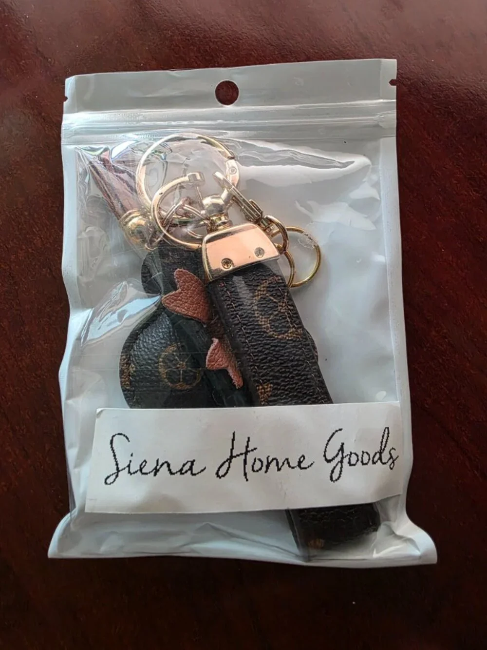 Minnie Mouse Keychain with Strap, Tassel and Keyrings - Brown with Gold Hardware